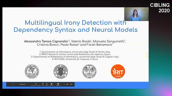 Multilingual Irony Detection with Dependency Syntax and Neural Models