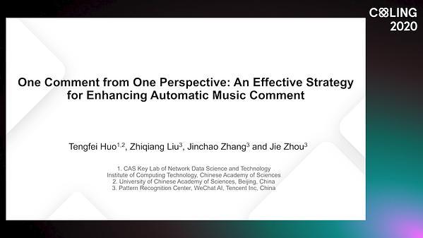 One Comment from One Perspective: An Effective Strategy for Enhancing Automatic Music Comment