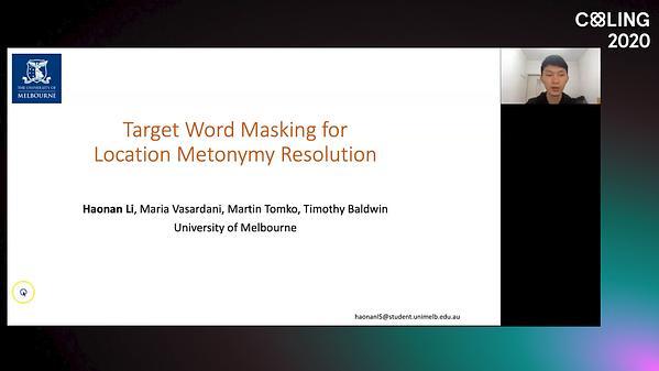 Target Word Masking for Location Metonymy Resolution