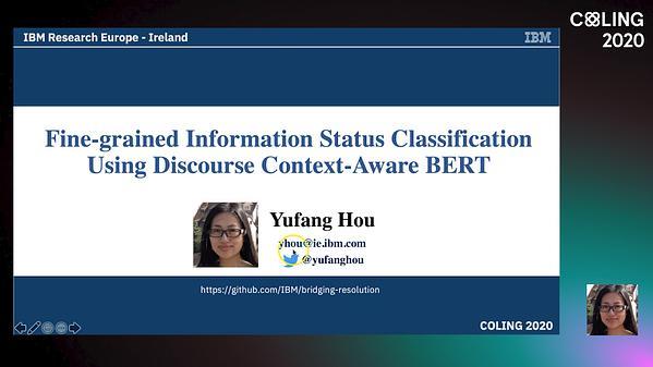 Fine-grained Information Status Classification Using Discourse Context-Aware BERT