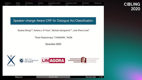 Speaker-change Aware CRF for Dialogue Act Classification