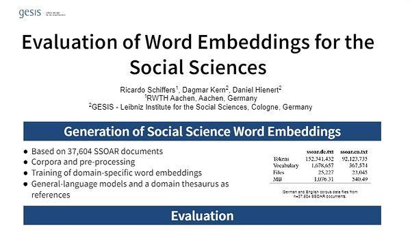 Evaluation of Word Embeddings for the Social Sciences