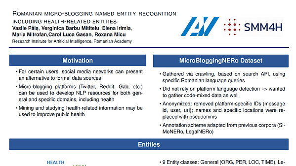 Romanian micro-blogging named entity recognition including health-related entities
