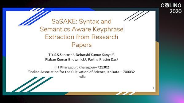 SaSAKE: Syntax and Semantics Aware Keyphrase Extraction from Research Papers