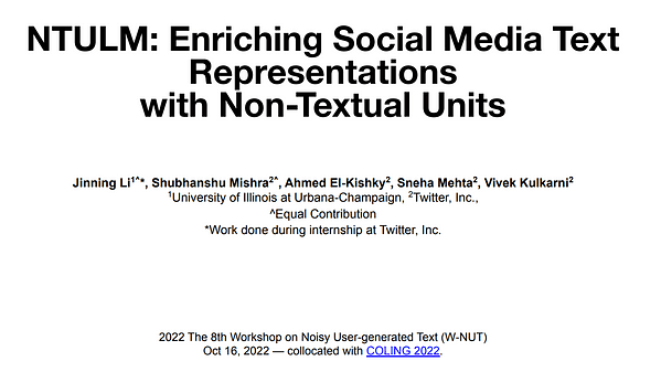 NTULM: Enriching Social Media Text Representations with Non-Textual Units