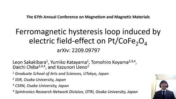 Ferromagnetic hysteresis loop induced by electric field effect on Pt/CoFe2O4