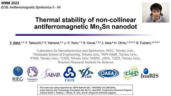 Thermal stability of non collinear antiferromagnetic Mn3Sn nanodot