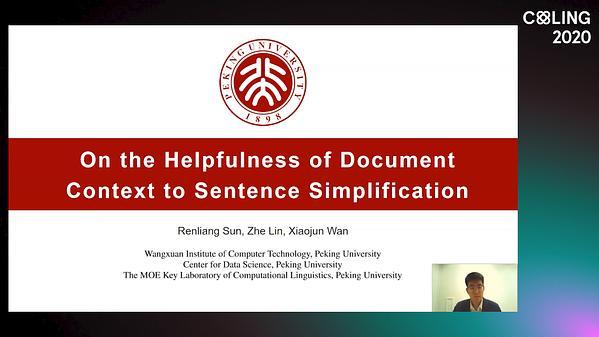 On the Helpfulness of Document Context to Sentence Simplification