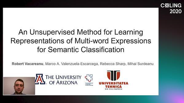 An Unsupervised Method for Learning Representations of Multi-word Expressions for Semantic Classification