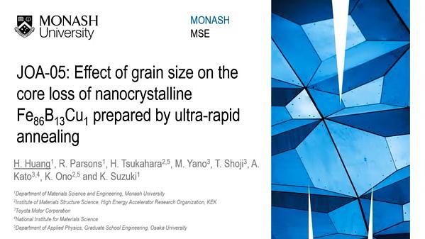 Effect of grain size on the core loss of nanocrystalline Fe86B13Cu1 prepared by ultra rapid annealing