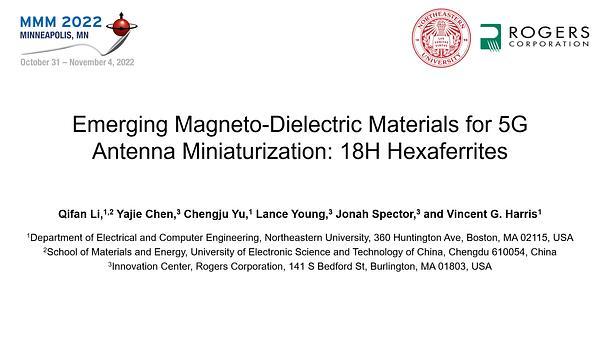 Emerging Magneto Dielectric Materials for 5G Antenna Miniaturization: 18H Hexaferrites