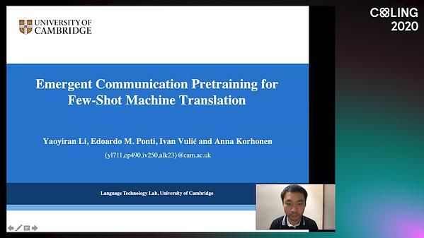 Emergent Communication Pretraining for Few-Shot Machine Translation