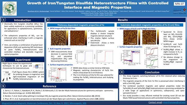 Growth of iron/tungsten disulfide heterostructure films with controlled interface and magnetic properties