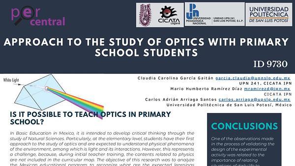 Approach to the study of optics with primary school students