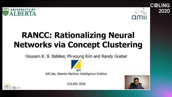 RANCC: Rationalizing Neural Networks via Concept Clustering