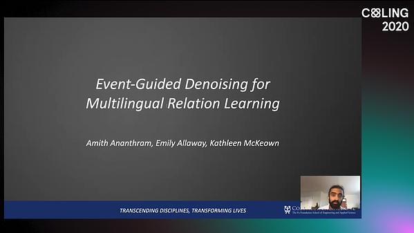 Event-Guided Denoising for Multilingual Relation Learning