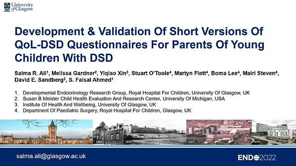 Development and Validation of a Short Version of the Quality of Life DSD Questionnaire (QoL-DSD) for Parents of Young Children with Disorders/Differences of Sex Development