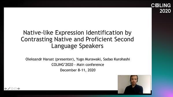 Native-like Expression Identification by Contrasting Native and Proficient Second Language Speakers