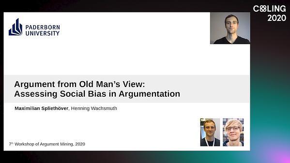 Argument from Old Man’s View: Assessing Social Bias in Argumentation
