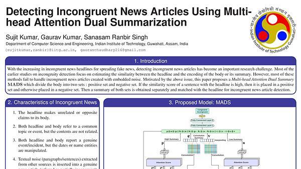 Detecting Incongruent News Articles Using Multi-head Attention Dual Summarization