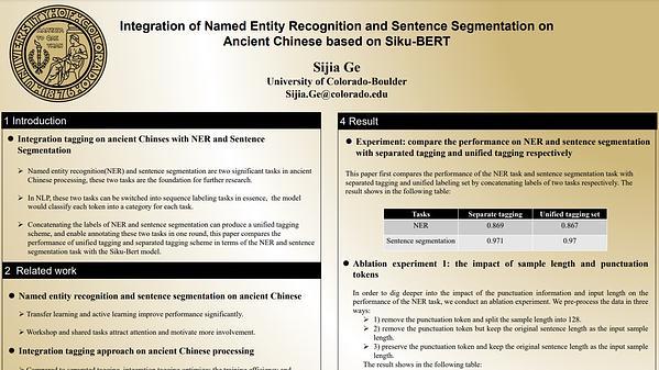 Integration of Named Entity Recognition and Sentence Segmentation on Ancient Chinese based on Siku-BERT