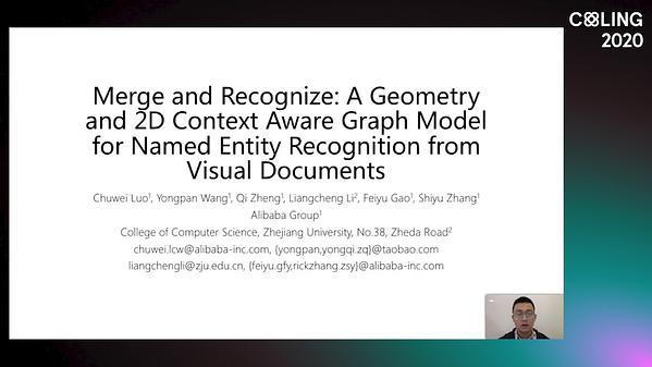 Merge and Recognize: A Geometry and 2D Context Aware Graph Model for Named Entity Recognition from Visual Documents