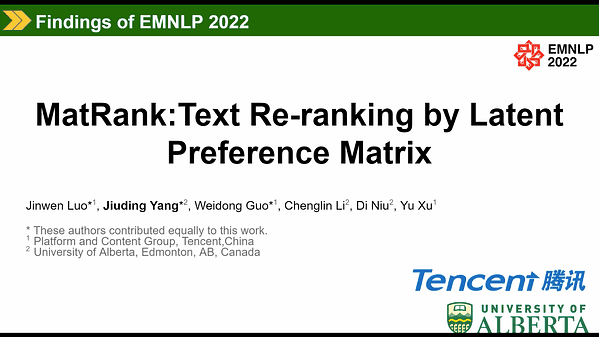 MatRank: Text Re-ranking by Latent Preference Matrix