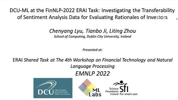 DCU-ML at the FinNLP-2022 ERAI Task: Investigating the Transferability of Sentiment Analysis Data for Evaluating Rationales of Investors