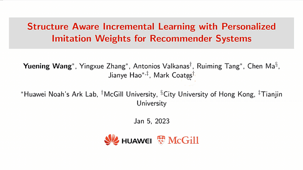 Structure Aware Incremental Learning with Personalized Imitation Weights for Recommender Systems