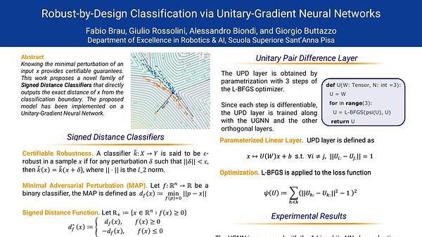 Robust-by-Design Classification via Unitary-Gradient Neural Networks