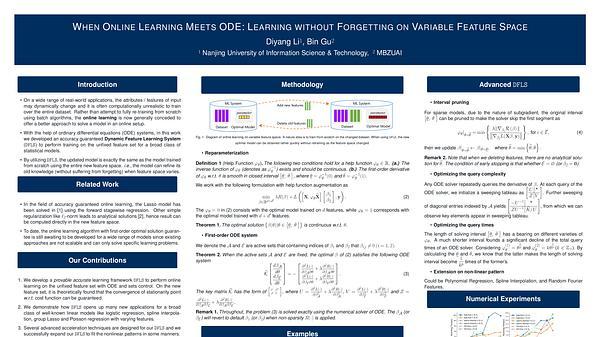 When Online Learning Meets ODE: Learning without Forgetting on Variable Feature Space