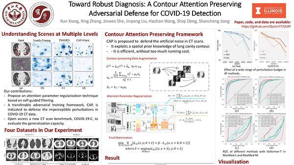 Toward Robust Diagnosis: A Contour Attention Preserving Adversarial Defense for COVID-19 Detection