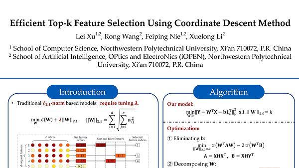 Efficient Top-k Feature Selection Using Coordinate Descent Method