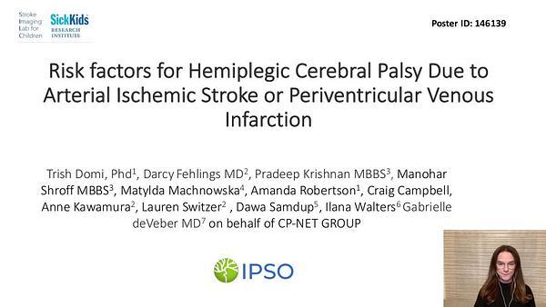 Risk factors for Hemiplegic Cerebral Palsy due to Arterial Ischemic Stroke or Periventricular Venous Infarction