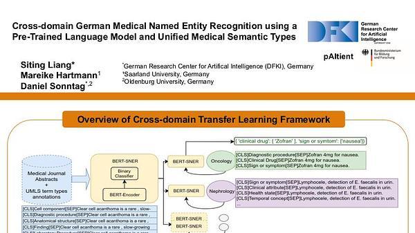 Cross-domain German Medical Named Entity Recognition using a Pre-Trained Language Model and Unified Medical Semantic Types