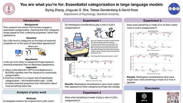 You are what you’re for: Essentialist categorization in large language models