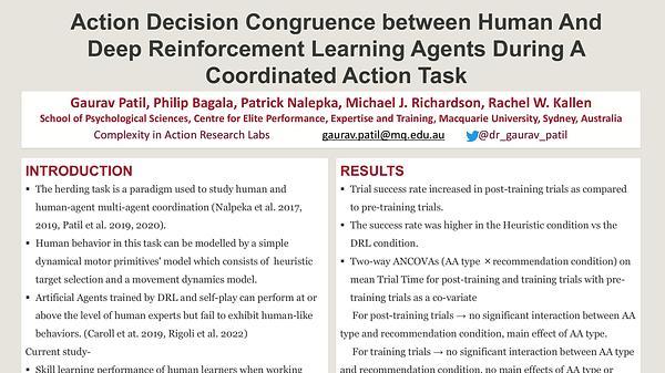 Action decision congruence between human and deep reinforcement learning agents during a coordinated action task