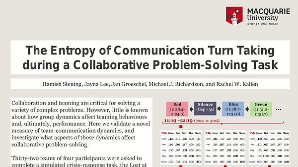 The Entropy of Communication Turn Taking during a Collaborative Problem Solving Task