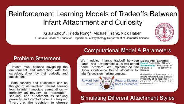 Reinforcement learning models of tradeoffs between infant attachment and curiosity