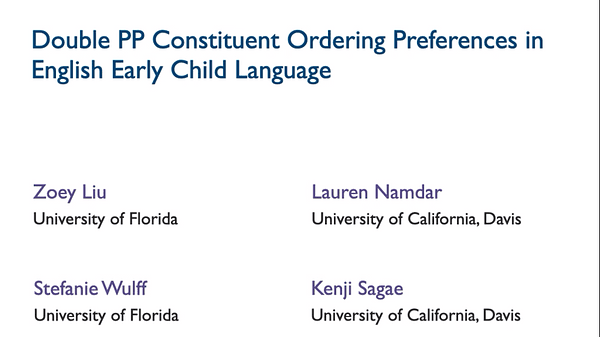 Double PP Constituent Ordering Preferences in English Early Child Language