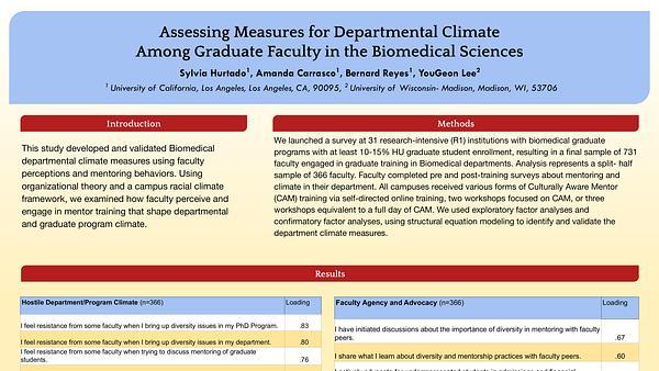 Assessing Measures for Departmental Climate Among Graduate Faculty in the Biomedical Sciences