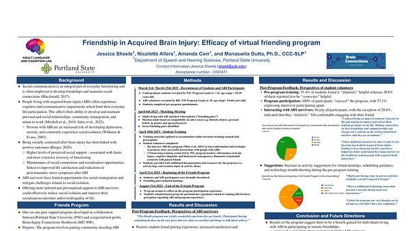 Friendship in acquired brain injury: Efficacy of virtual friending program
