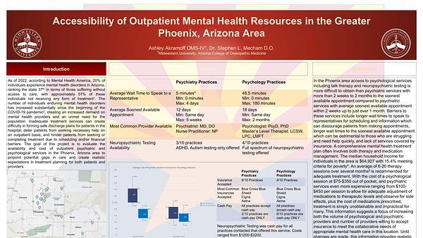 Accessibility of Outpatient Mental Health Resources in the GreaterPhoenix, Arizona Area