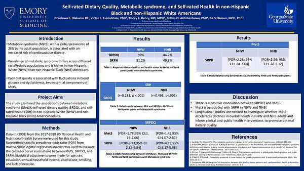 Self-rated Dietary Quality, Metabolic Syndrome, and Self-rated Health in non-Hispanic ​Black and non-Hispanic White Americans.