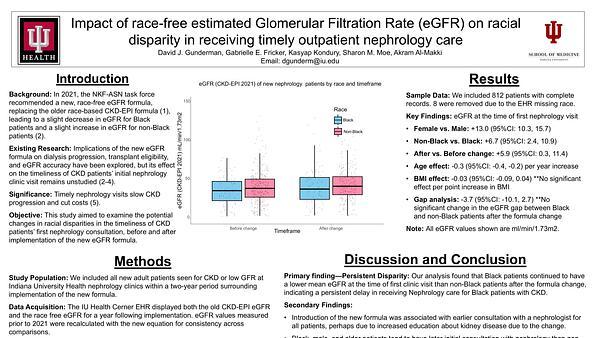 Impact of race-free estimated Glomerular Filtration Rate (eGFR) on racial disparity in receiving timely outpatient nephrology care