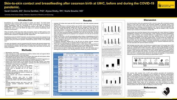 Skin-to-skin contact and breastfeeding after cesarean birth at UIHC, before and during the COVID-19 pandemic