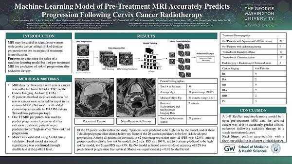 Machine-Learning Model of Pre-Treatment MRI Accurately Predicts Progression Following Cervix Cancer Radiotherapy