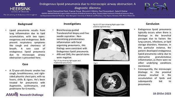 Endogenous lipoid pneumonia due to microscopic airway obstruction: A 
diagnostic dilemma