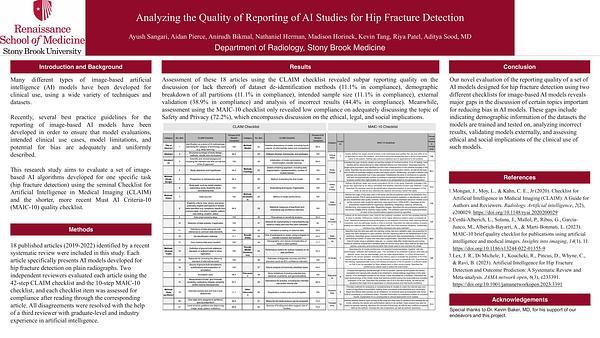 Analyzing the Quality of Reporting of AI Studies for Hip Fracture Detection