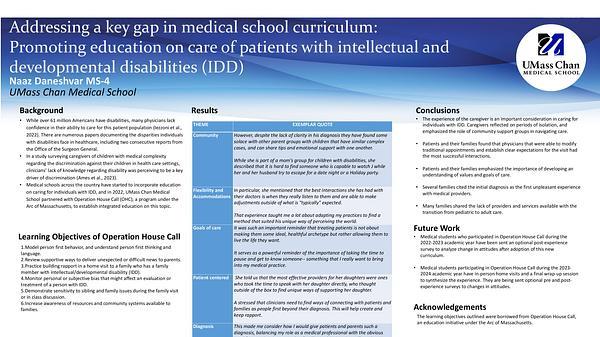 Addressing a key gap in medical school curriculum: Promoting education on care of patients with intellectual and developmental disabilities (IDD)